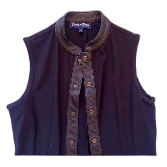Bisou Bisou 90s Y2K Mod Faux Leather Top Sleeveless Snap Button High Neck Small - Picture 7 of 10